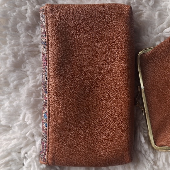 Vintage Brown Paisley Envelope Snap Leather Vinyl Wallet Pouch Clutch - Picture 10 of 15